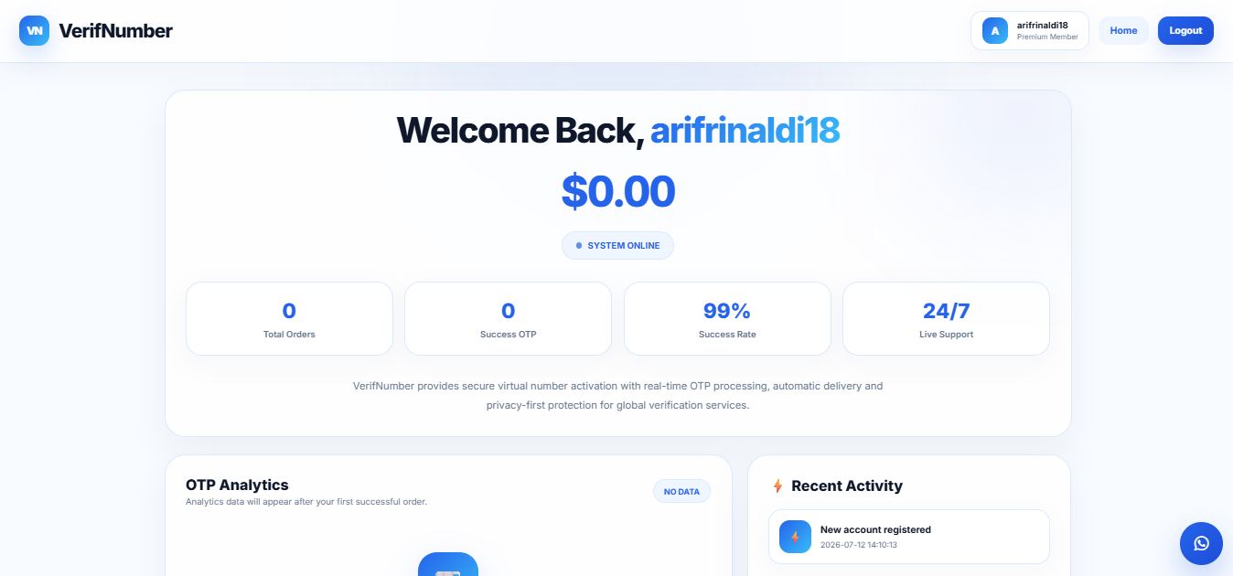 VerifNumber dashboard